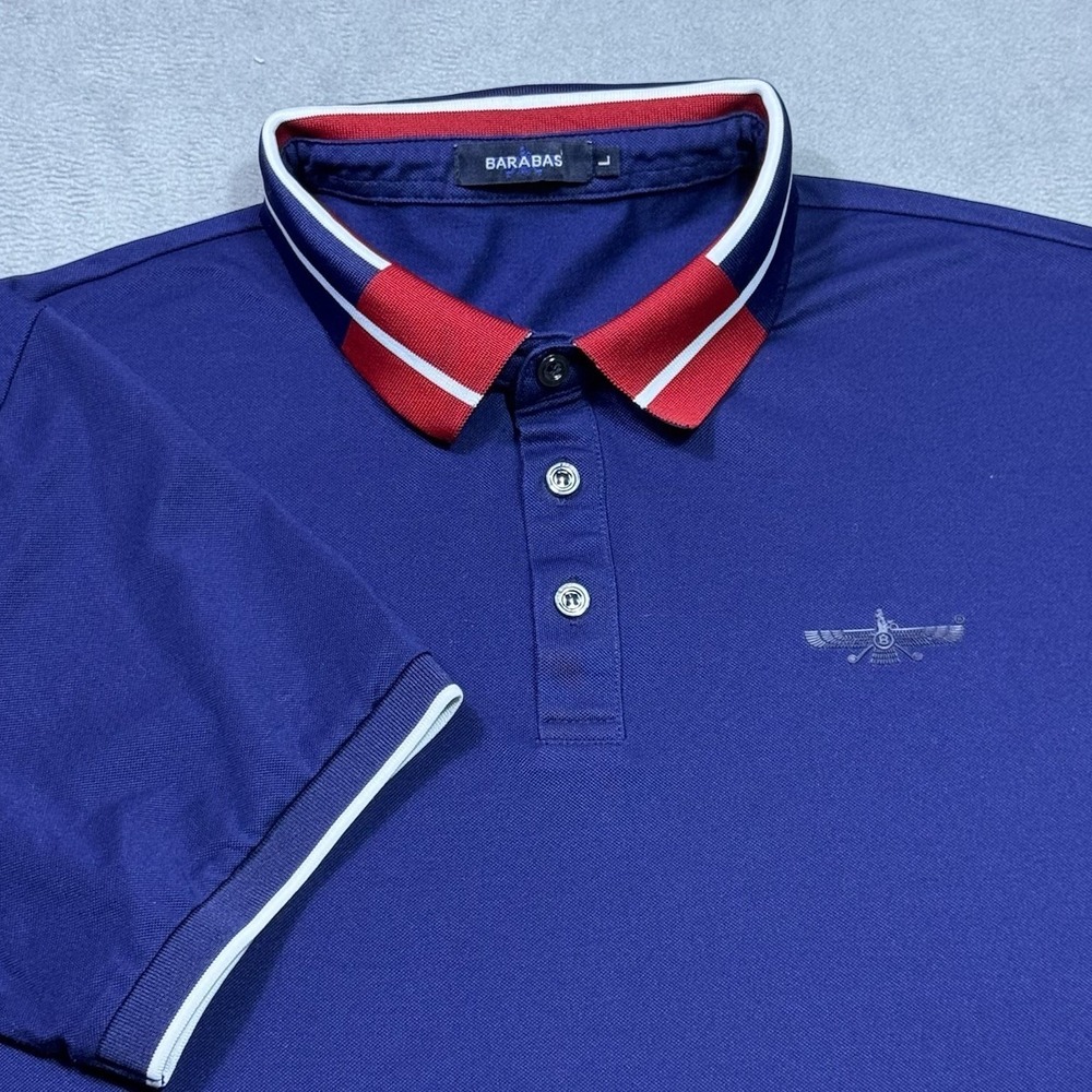 Barabas Polo Shirt Mens L Performance Stretch Athletic Slim Twin Tipped Navy